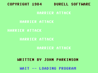 Harrier Attack title screen for Commodore 64